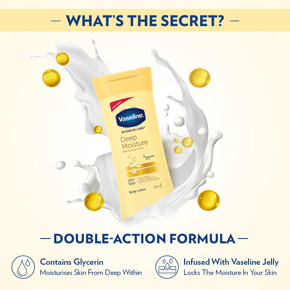 Vaseline Intensive Care Deep Moisture Body Lotion 100ml - Long Lasting Hydration for Healthy, Glowing Skin - Daily Moisturizer for Dry Skin Care - Perfect for Winter & Post-Shower Use