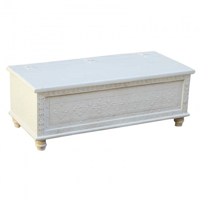 Hand Carved Floral Blanket Box - White Wooden Storage Chest for Blankets, Pillows & Linens | Perfect for Bedroom, Nursery & Home Decor Organization