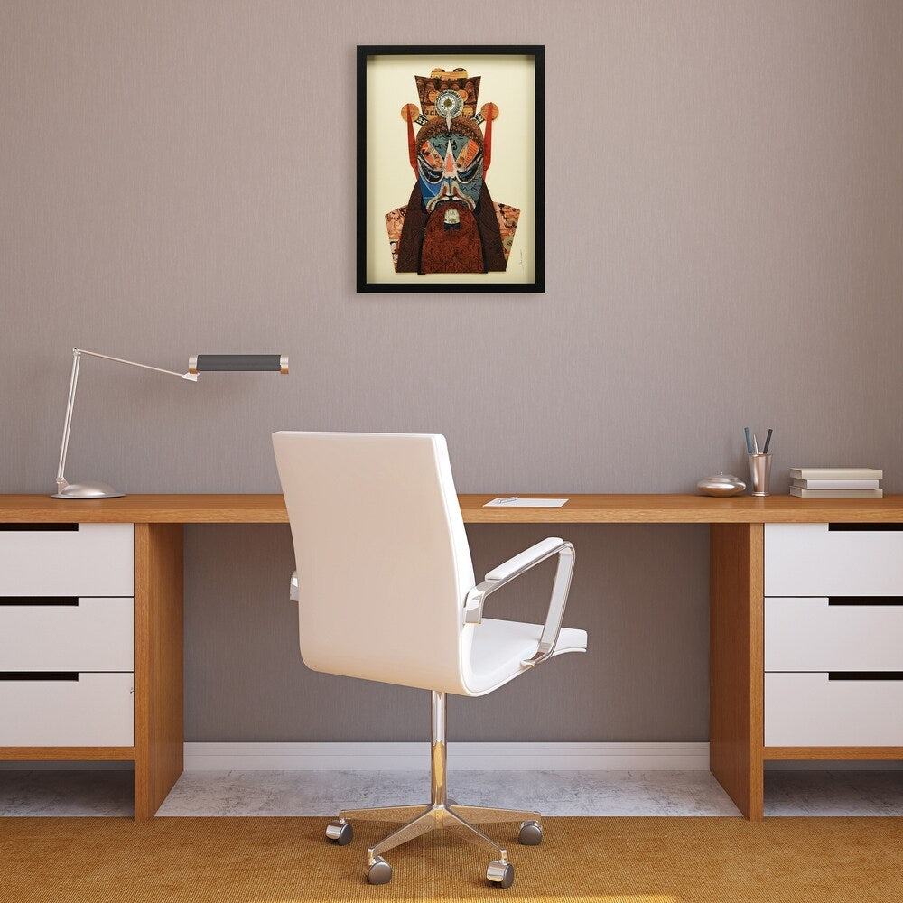 Beijing Opera Mask & Jiangwei Alex Zeng's Dimensional Collage Artwork - Framed Under Glass with Black Shadow Box Display | Perfect for Home Decor, Office Art & Cultural Gift Giving