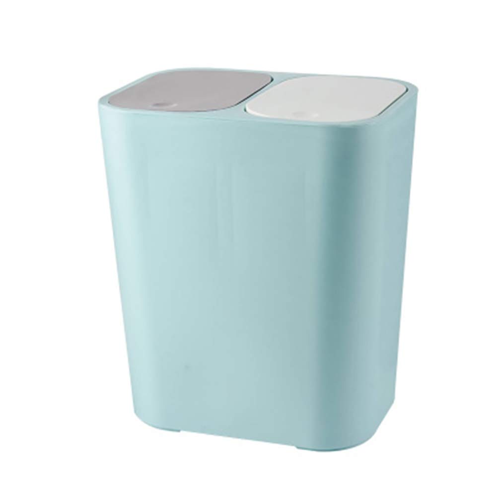 Sifanny 12L Dual Compartment Push-Button Trash Can - Rectangle Plastic Recycling Waste Bin with Lid (Blue) for Kitchen, Office & Bathroom Organization