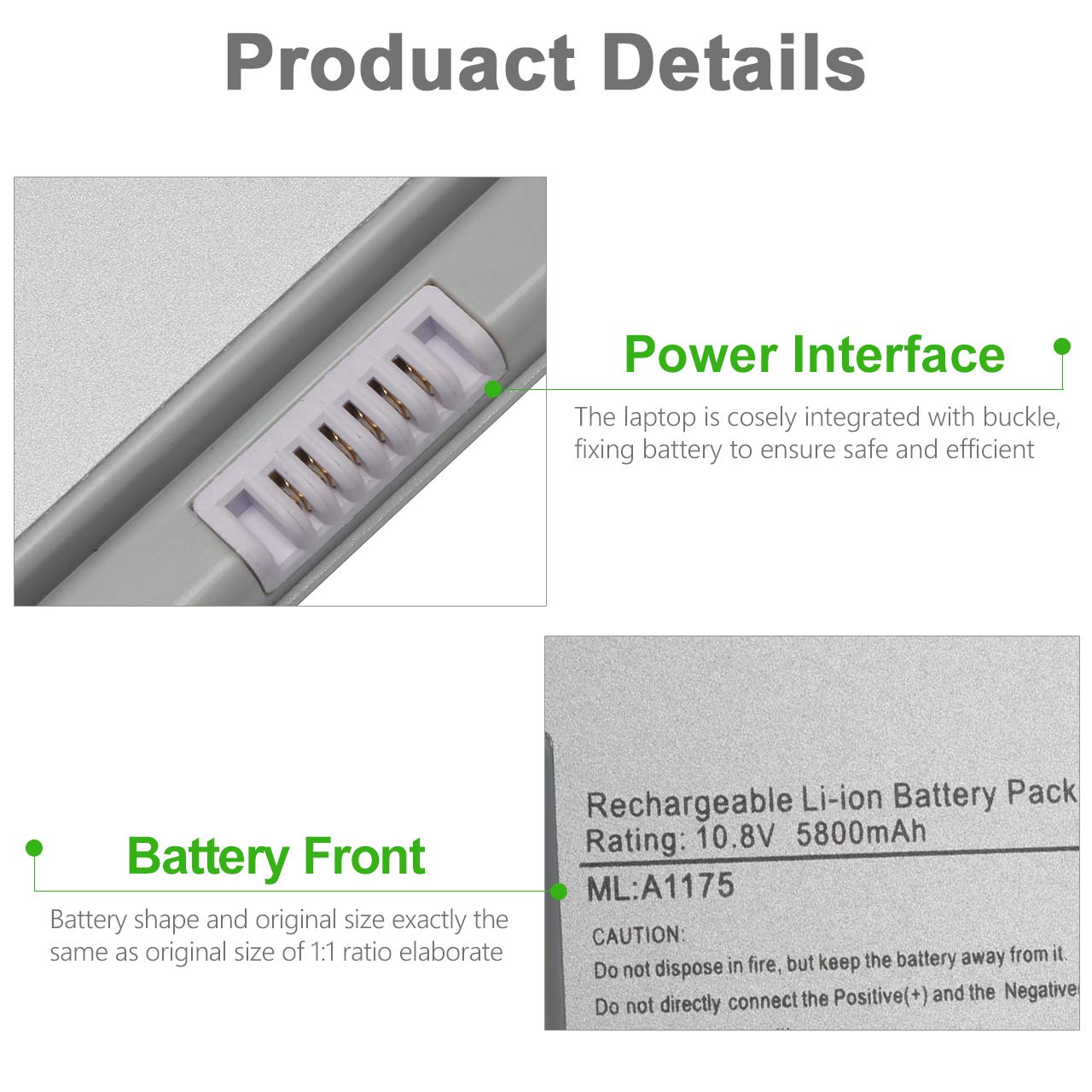 Upgraded A1175 Replacement Battery for MacBook Pro 15 Inch (2006-2008 Models) - Compatible with A1260 A1150 A1211 A1226 - 10.8V 5800mAh MA348/A MA348G/A MA466LLA - Perfect for Work, Travel & Extended Computing