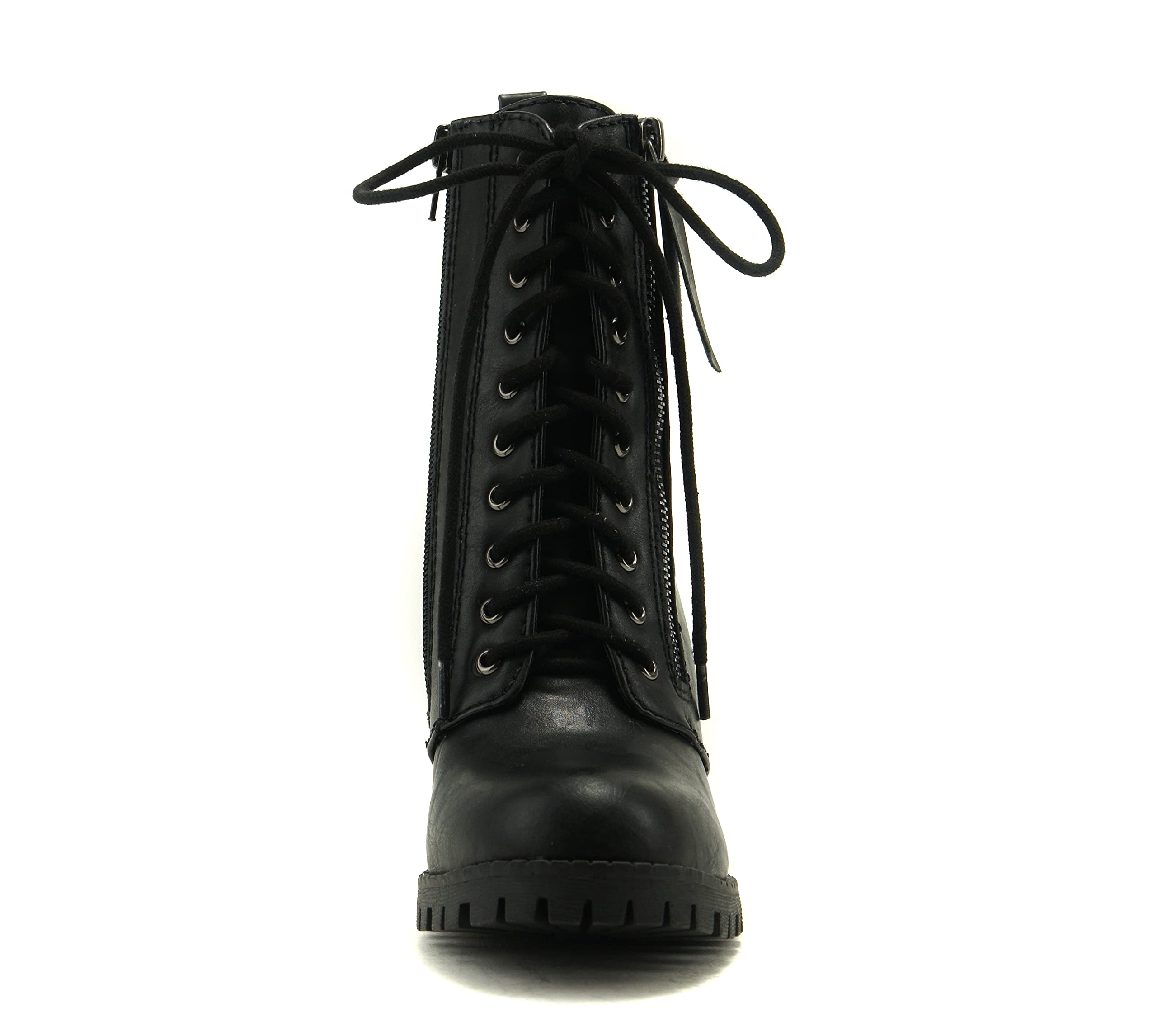 Soda Women's Malia Combat Boots - Black, Size 5.5 | Chunky Heel Ankle Booties for Women | Stylish & Comfortable for Fall, Winter & Casual Outfits