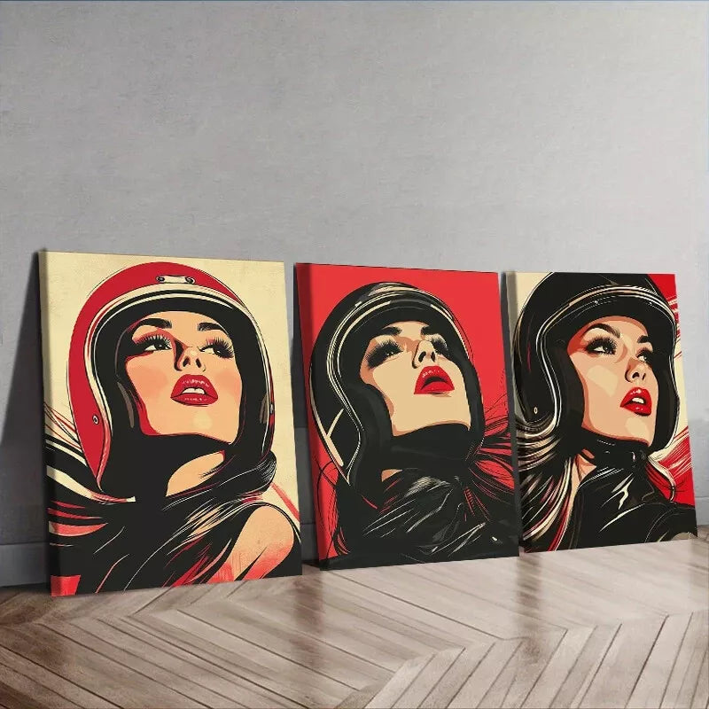 3-Piece A Girl In A Bike Helmet Wall Art Set - 40x60cm Framed Canvas Prints | High Quality Australian Made | Ready to Hang | Perfect for Kids Room, Nursery & Home Decor