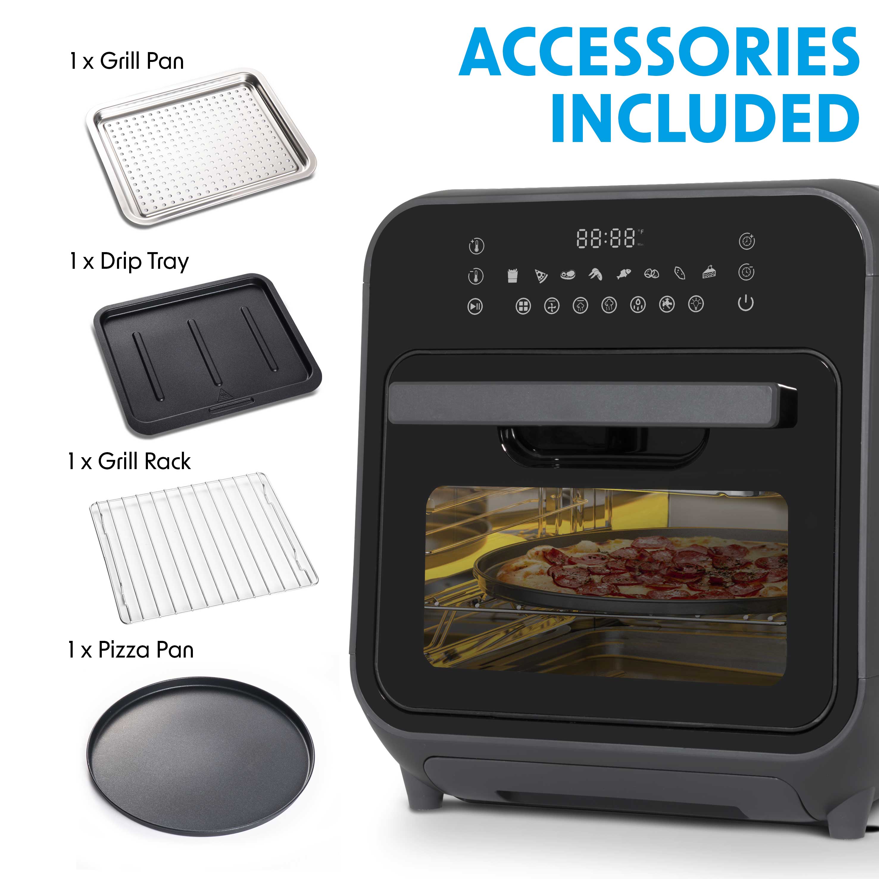 Baridi 15L Steam Air Fryer Oven Combo with Self-Cleaning - 8 Preset Functions, 1635W, Black - Perfect for Healthy Cooking, Baking, Roasting & Frying at Home