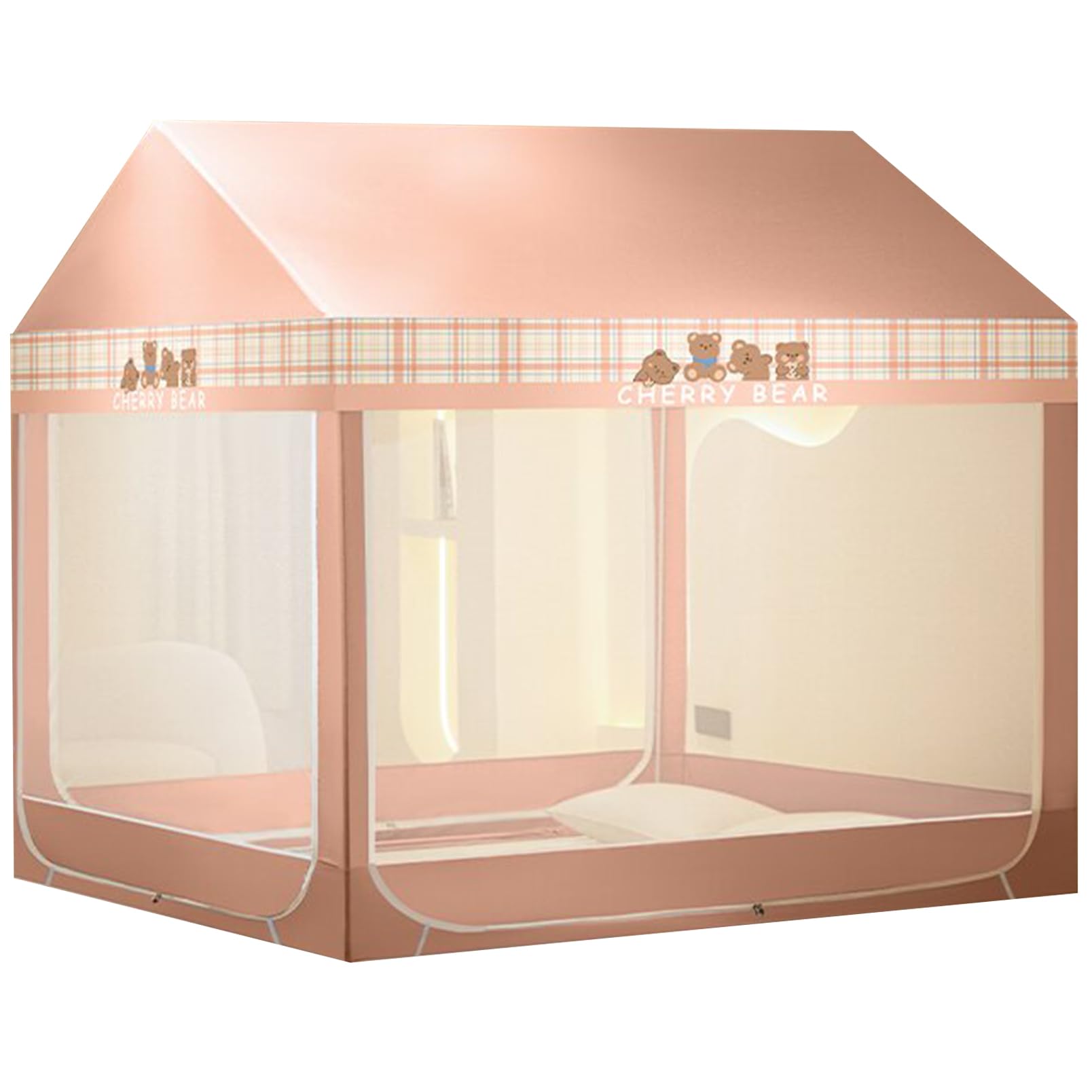 Leodrun Mosquito Net Bed Canopy - Portable Castle Tent for Double Bed, Collapsible Play Tent with Pink Curtains (200x220x180cm) - Indoor Sleeping Protection for Adults & Kids - Perfect for Bedrooms, Camping & Nursery Decor