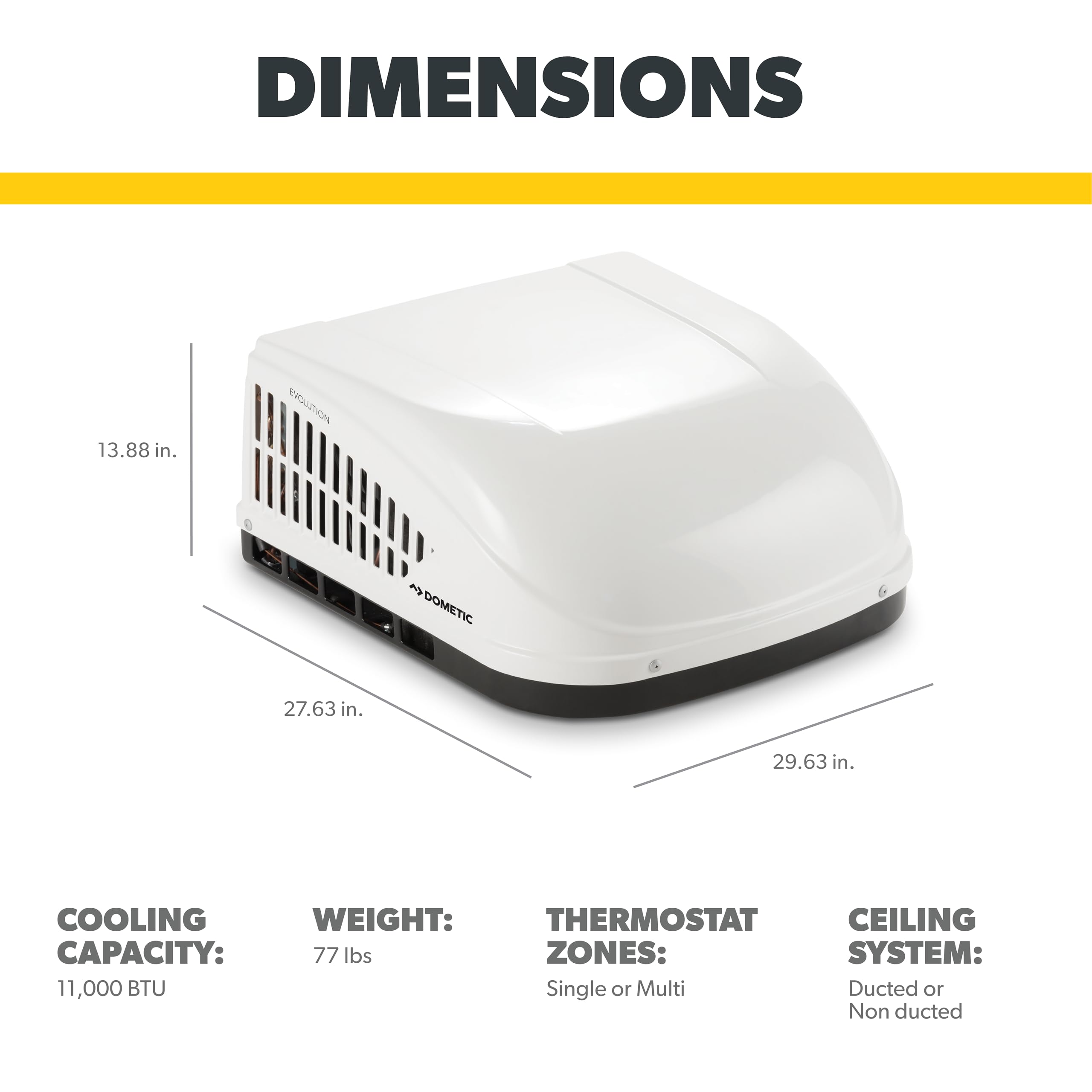 Dometic Brisk II 11K BTU Air Conditioner - White Standard Height Rooftop AC Unit for RVs, Campers & Trailers | Ducted or Non-Ducted Installation | Quiet Cooling | Easy to Install | Lightweight Design | Perfect for Road Trips & Outdoor Adventures