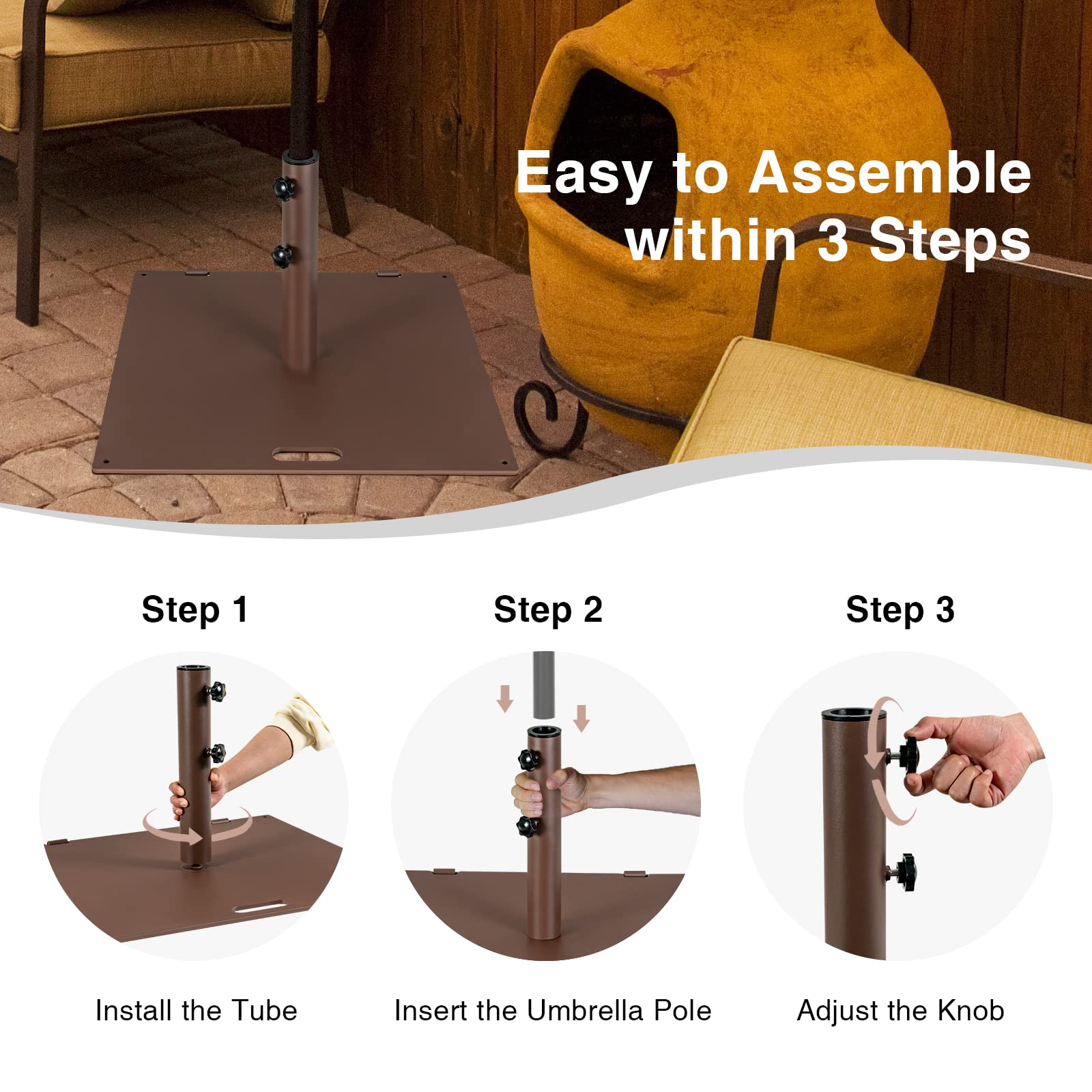 50 LBS Heavy Duty Patio Umbrella Stand with Wheels & Handle - Fits 1.6’’-1.9’’ Umbrella Poles - Outdoor Square Base for Deck, Pool, Garden, Backyard (Bronze) - Perfect for Outdoor Dining, Lounging & Entertaining