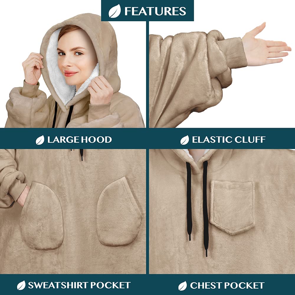 PAVILIA Wearable Blanket Hoodie for Women & Men - Oversized Sherpa Fleece Hooded Sweatshirt Sweater | Cozy Loungewear for Home, Camping & Outdoor Activities