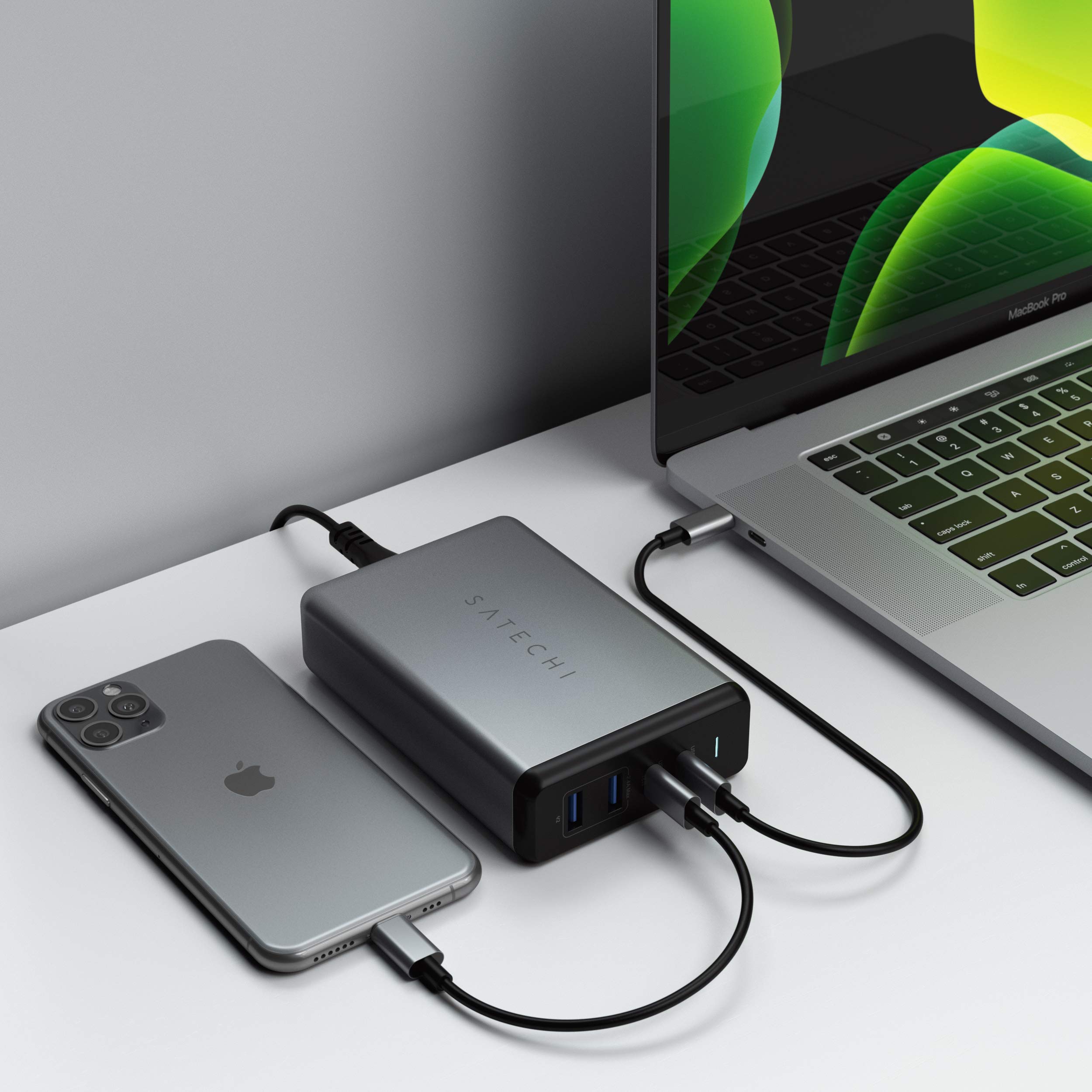 Satechi 108W Pro USB C PD Desktop Charger - Fast Charging Station with 2 USB-C & 2 USB-A Ports - Compatible with MacBook Pro/Air, iPad Pro/Air, iPhone 15 Series - Perfect for Home Office, Travel & Multi-Device Charging (US)