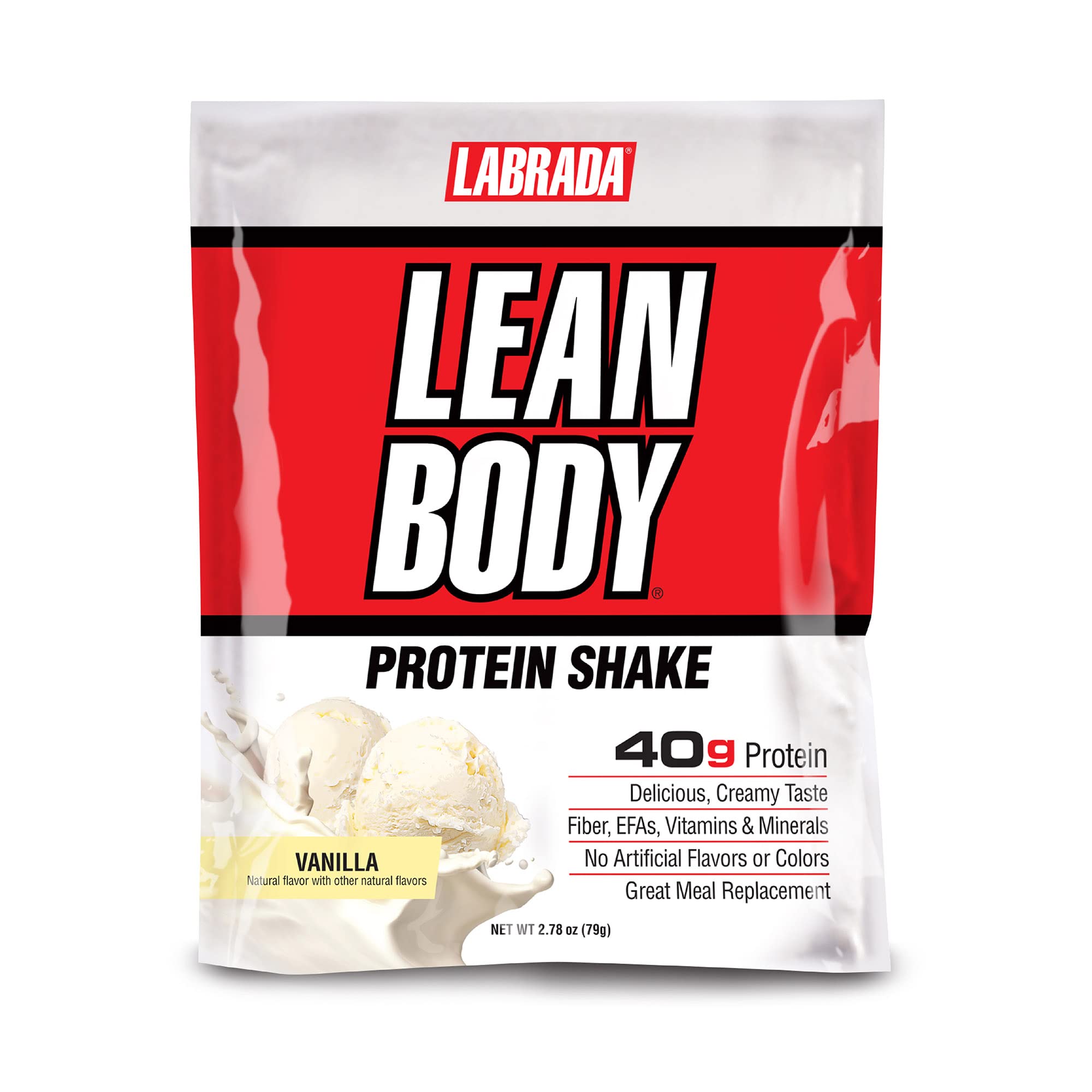 Labrada Lean Body MRP Vanilla Meal Replacement Shake - 40g Protein Whey Blend, 8g Healthy Fats & Fiber, 22 Vitamins & Minerals, Gluten Free (80 Packets) - Perfect for Post-Workout Recovery & Weight Management