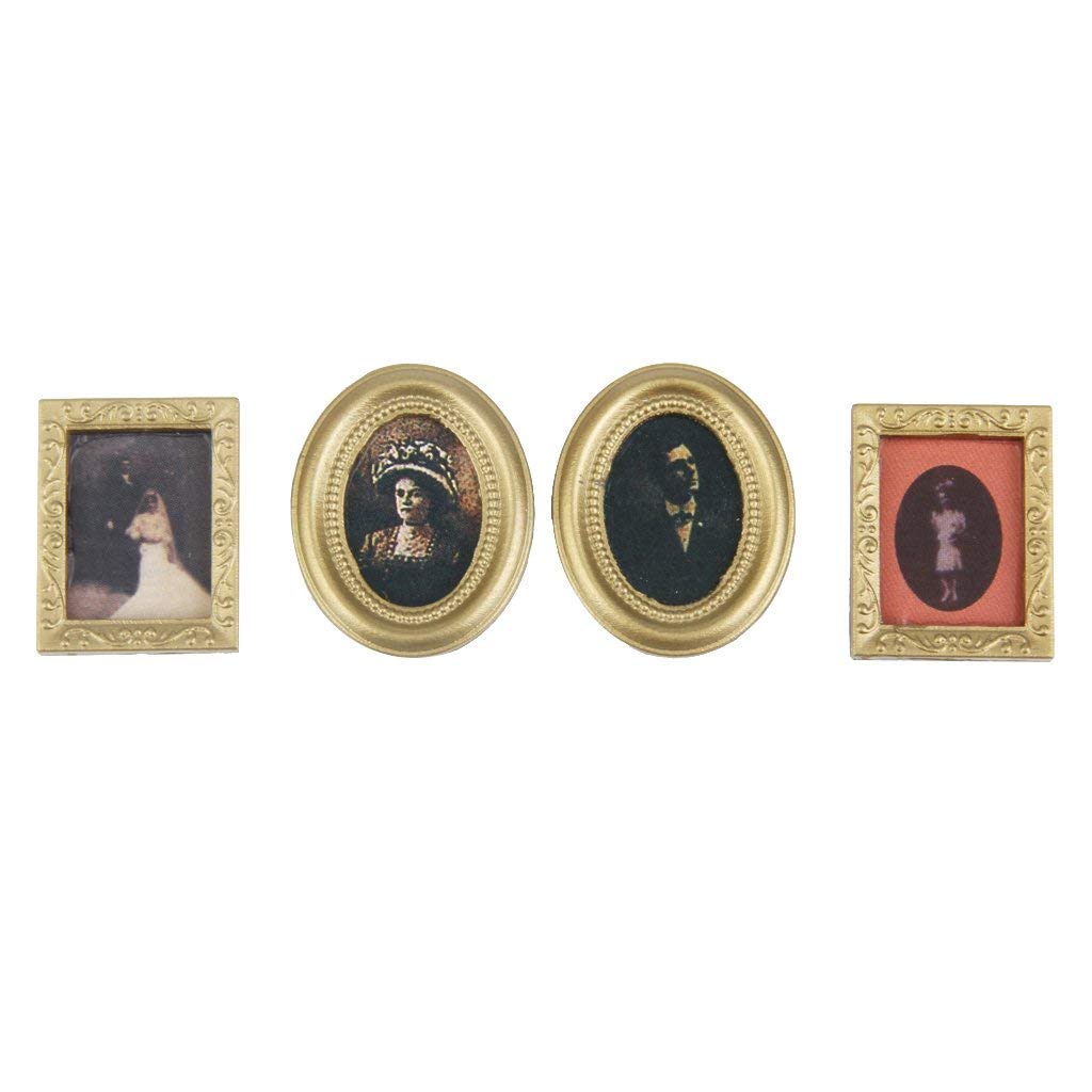 1:12 Dollhouse Miniature Picture Frame Set - 4pcs High Quality Wall Decor for DIY Miniature Scenes | Perfect for Dollhouse, Fairy Garden & Model Train Displays