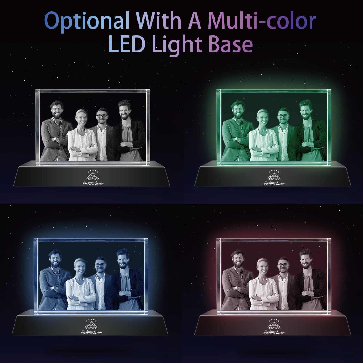 3D Crystal Photo with LED Light Base - Personalized Custom Engraved Gift with Your Own Picture - Laser 3D Crystal Engraving for Anniversary, Wedding, Birthday - Large Size for Home & Office Decor