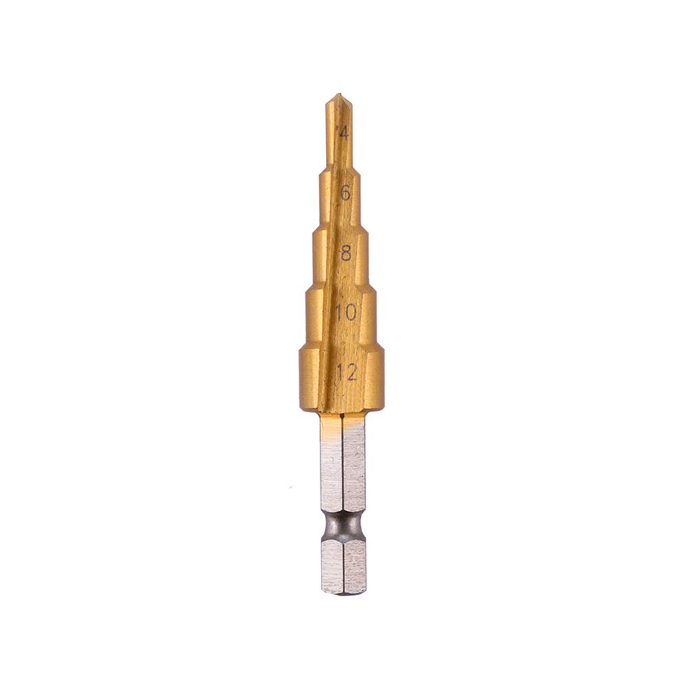High Speed Steel Step Drill Bit 1 Pc - Titanium Plated HSS Cone Hole Cutter with Hex Shank (4-12mm) for Metal, Wood & Plastic - Perfect for DIY, HVAC & Electrical Work