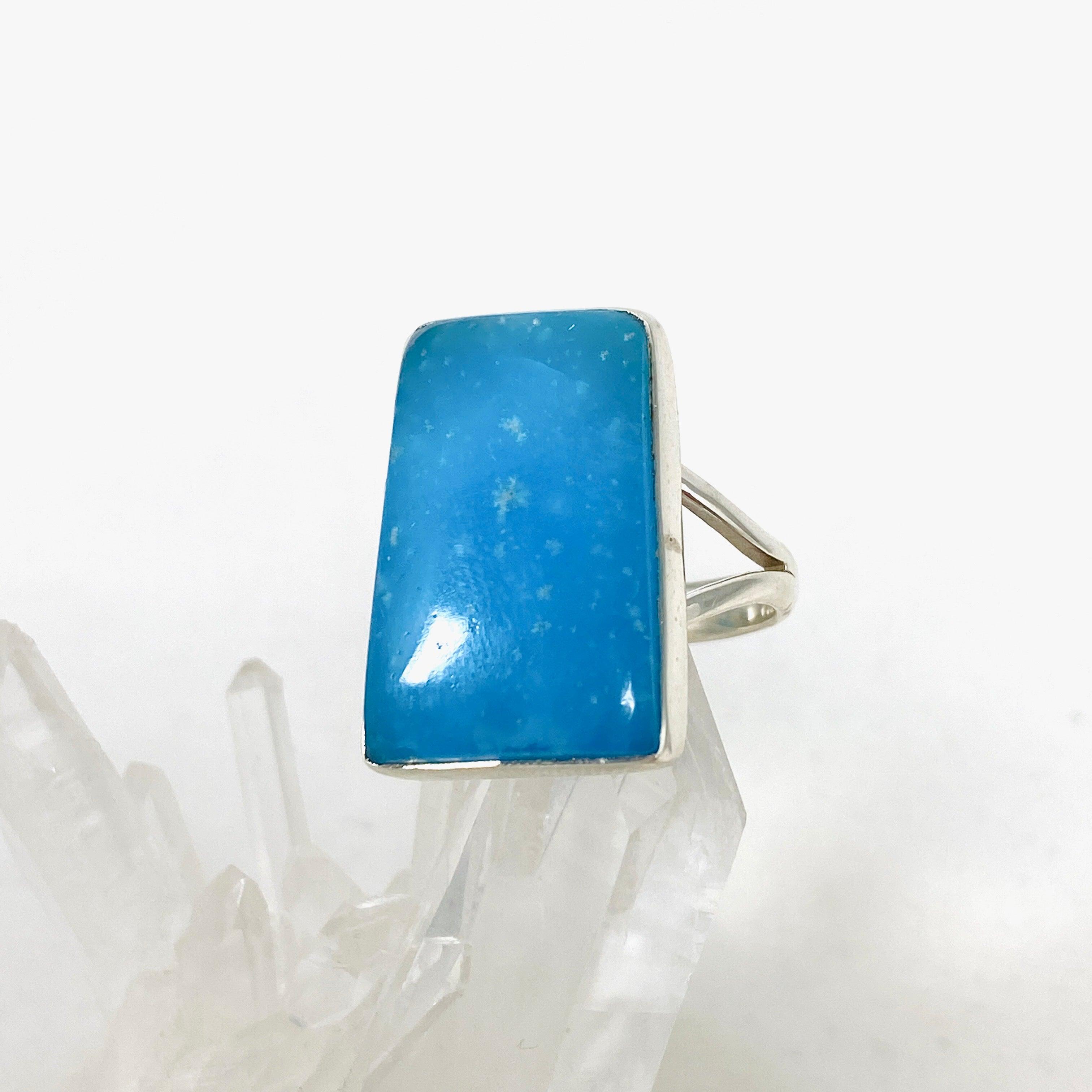 Natural Hemimorphite Rectangular Ring - Size 8 Silver Jewelry KRGJ3116 | Healing Crystal Ring for Meditation & Energy Balancing