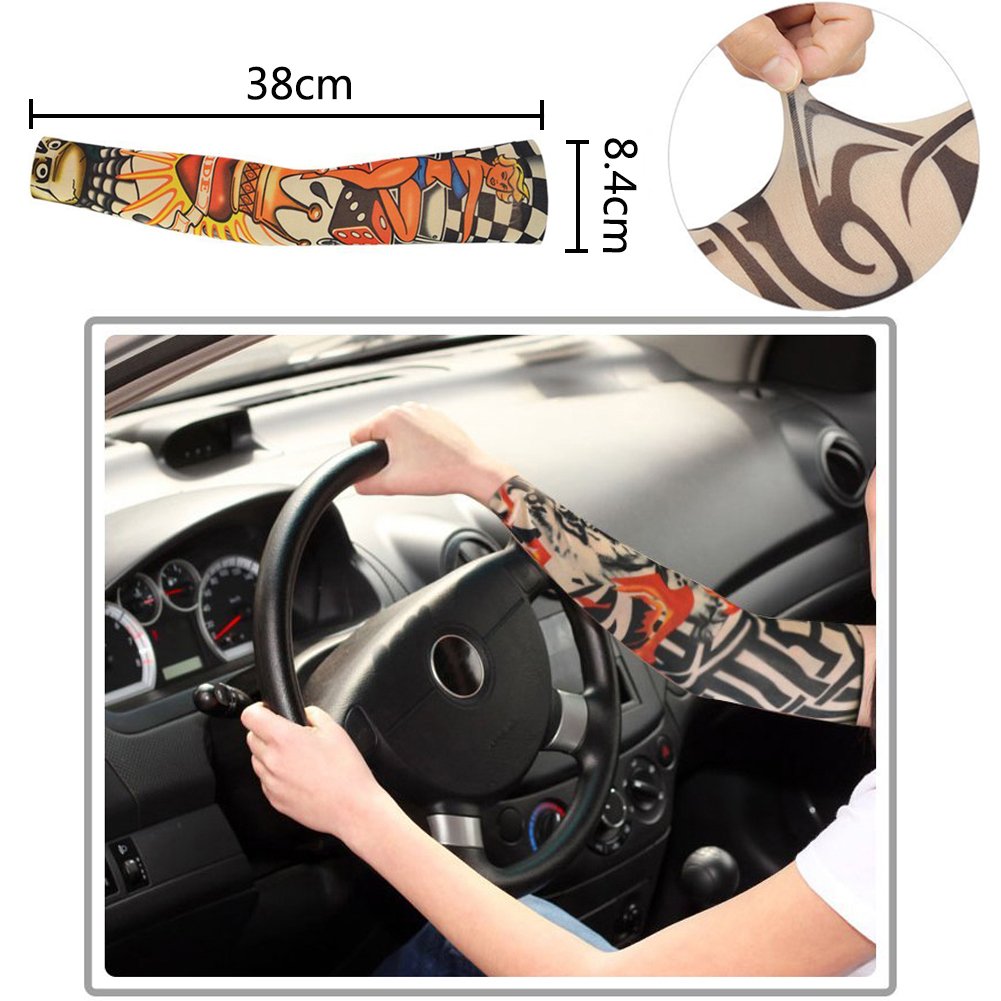Fantastic Me 6-Piece Temporary Tattoo Arm Sleeves Set - UV Protection Sunscreen Sleeves for Outdoor Sports, Running, Fishing & Riding (18.9x3.3 Inches) - Tiger, Dragon & Skull Designs - Perfect for Sun Protection, Costume Parties & Athletic Performance