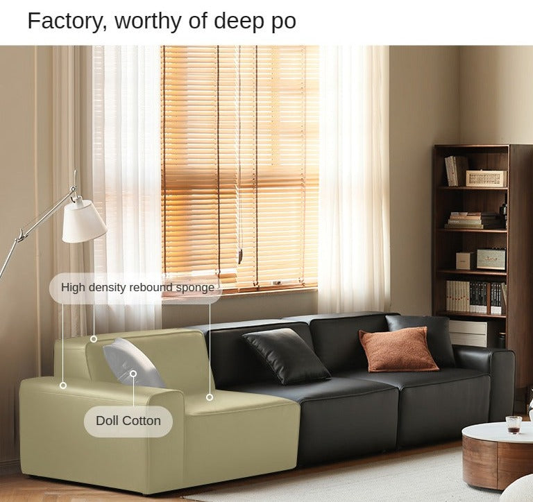 Organic Leather Art Sofa with Retractable Bed - Big Black Bull Electric Sofa Bed for Living Room, Guest Room & Small Space Comfort