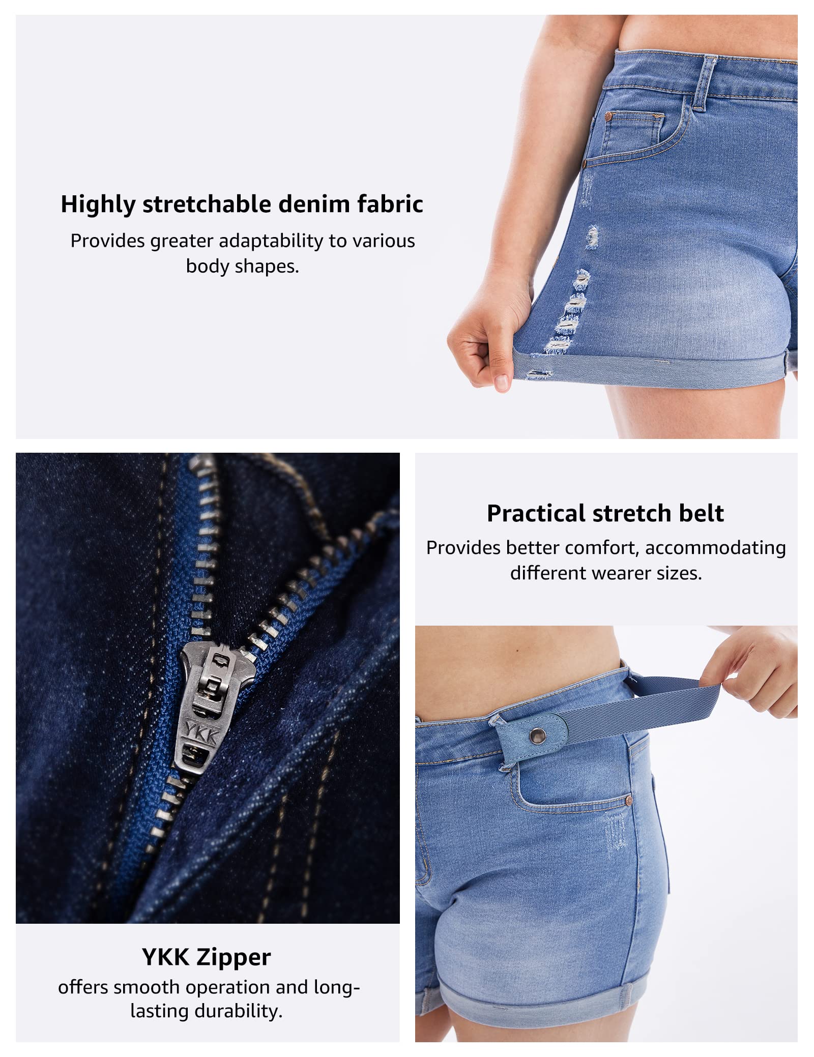 HOFISH Women's Stretchy Denim Shorts - Mid Waist Casual Jean Shorts with Fold Hem for Summer | Perfect for Beach, Travel & Everyday Wear
