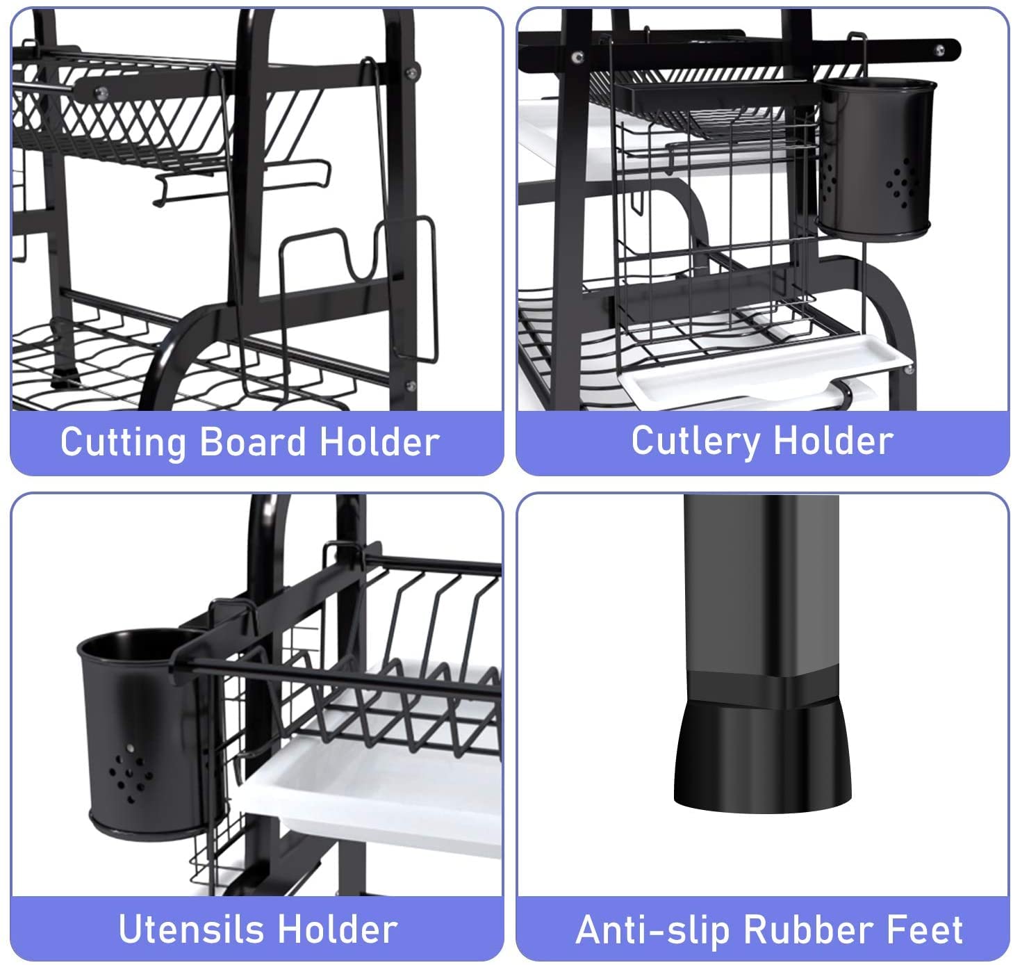 2-Tier Stainless Steel Dish Drying Rack with Drainboard & Cup Holder - Space Saving Kitchen Counter Organizer for Plates, Bowls & Utensils | Perfect for Small Kitchens, Apartments & RVs