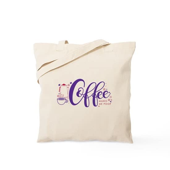 Funny Coffee Makes Me Poop Tote Bag - Natural Canvas Reusable Grocery Shopping Bag for Coffee Lovers, Beach, Farmers Market & Daily Use