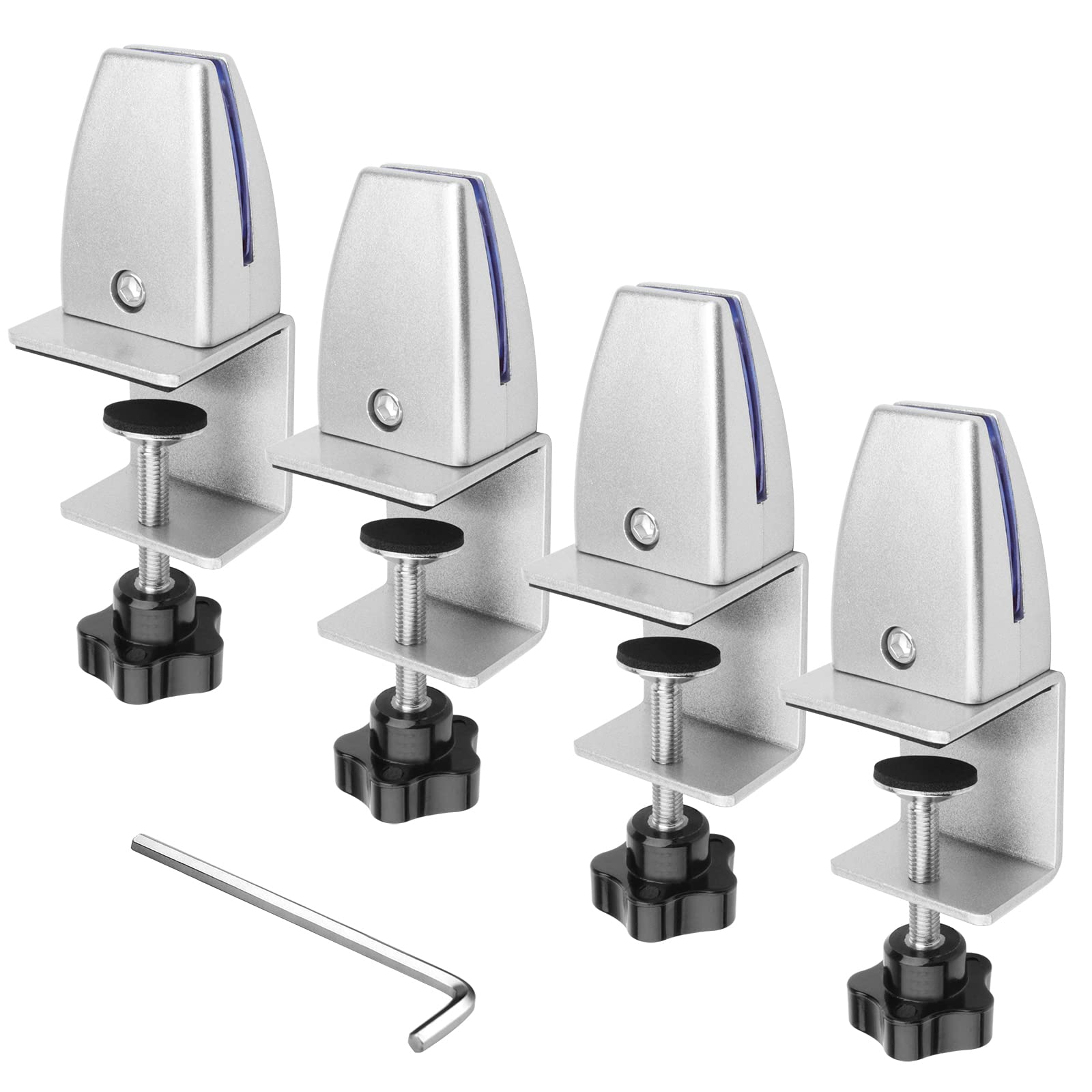 4 Pcs Silver Desk Partition Clips - Adjustable Sneeze Guard Support Clamps for Office Privacy Dividers, Acrylic Plastic Shield Holders with Removable C-Clamp Base - Perfect for Workspace Safety, Cubicle Panels & Social Distancing in Offices, Schools & Hospitals