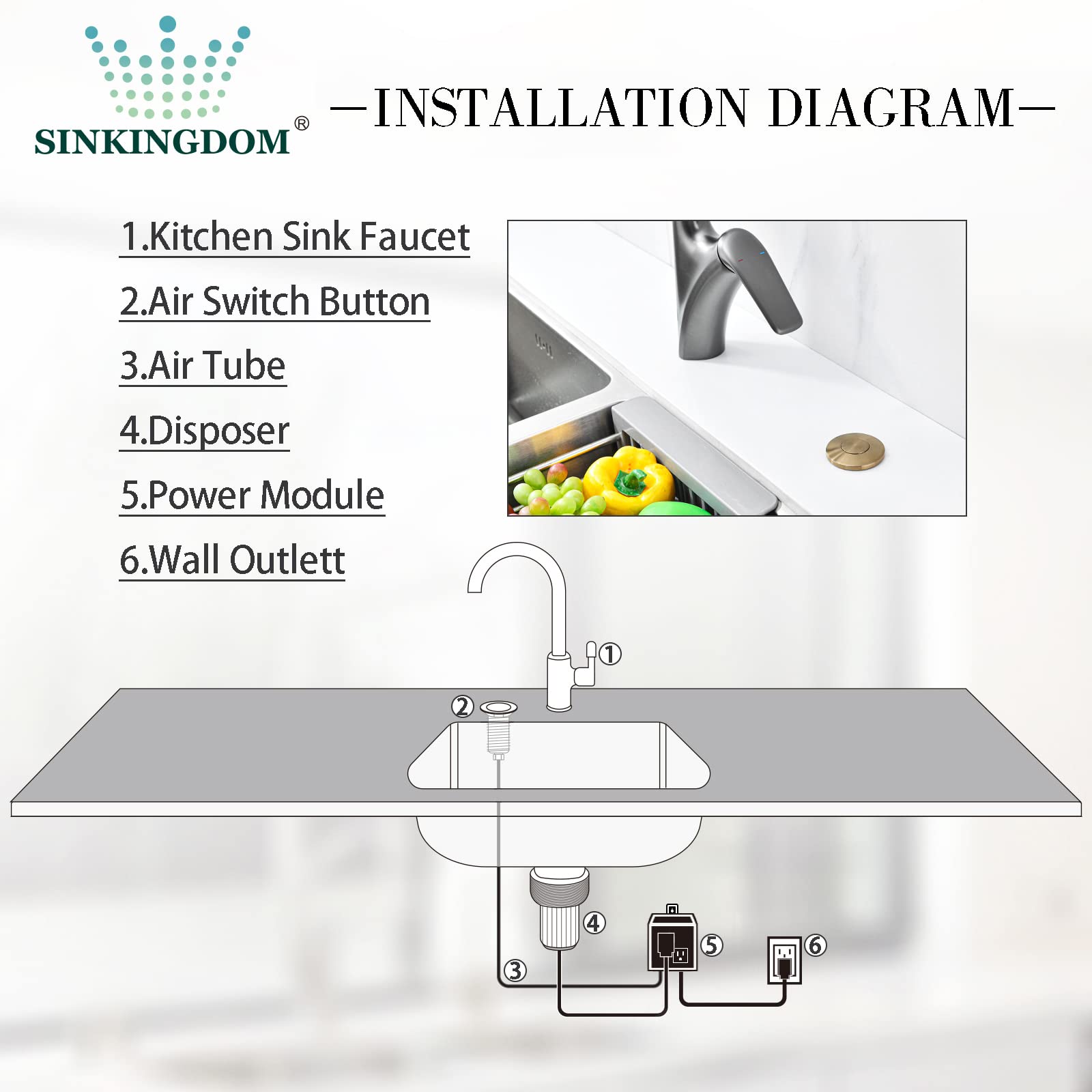 Premium SinkTop Garbage Disposal Air Switch Kit with Long Button - Champagne Bronze Finish (Brass Cover) | Easy Waste Disposal Control for Kitchen Sinks | Perfect for Modern Homes & Restaurants