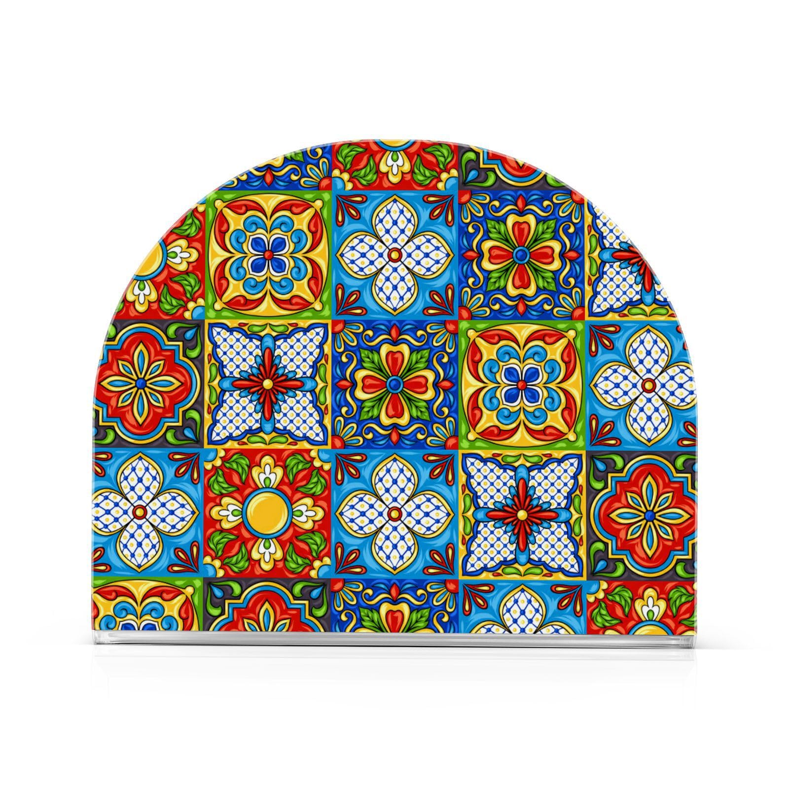 Modern Mexican Talavera Tiles Acrylic Napkin Holder - Stylish Paper Napkins Dispenser for Kitchen, Dining Table & Countertops - Perfect for Home Decor, Parties, and Everyday Use
