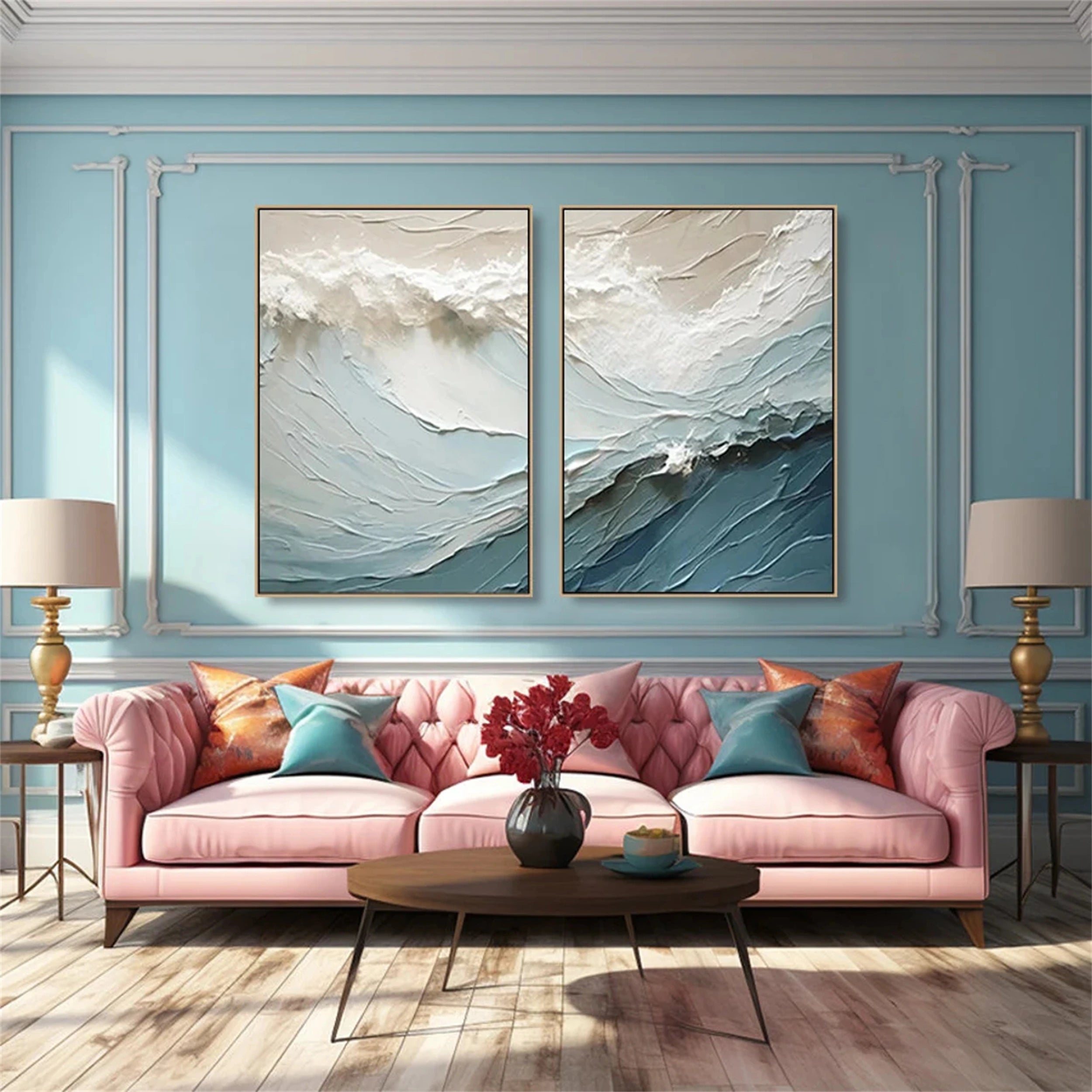 Ocean and Sky Wall Art Set of 2 - Handmade Canvas Paintings for Home Decor - Perfect for Living Room, Bedroom & Office