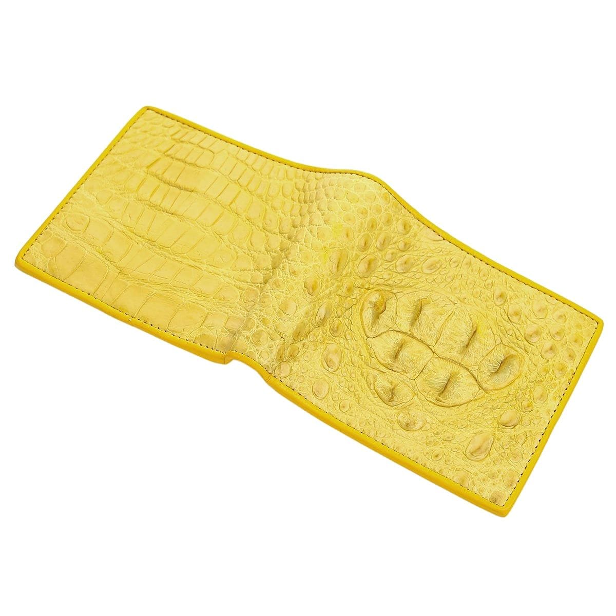 Premium Genuine Crocodile Leather Men's Wallet - Yellow Luxury Bifold Wallet for Men with RFID Protection - Perfect for Business, Travel & Everyday Use