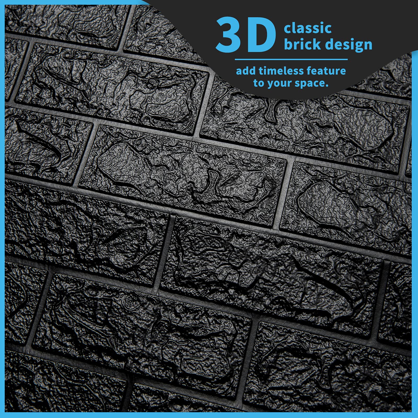 Art3d 11-Pack 64 Sq. Ft Peel and Stick 3D Wall Panels - Black Self-Adhesive Foam Brick Wallpaper for Interior Wall Decor | Perfect for Bedroom, Living Room & Office Accent Walls
