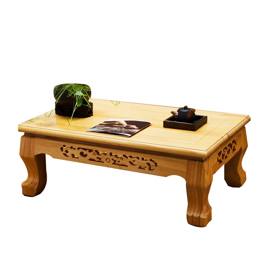 Hand-Carved Solid Wood Coffee Table - Small Rectangular Low Tatami Table for Living Room, Balcony & Bay Window - Multi-Functional Japanese Style Coffee Table for Tea Ceremony, Reading Nook & Home Decor