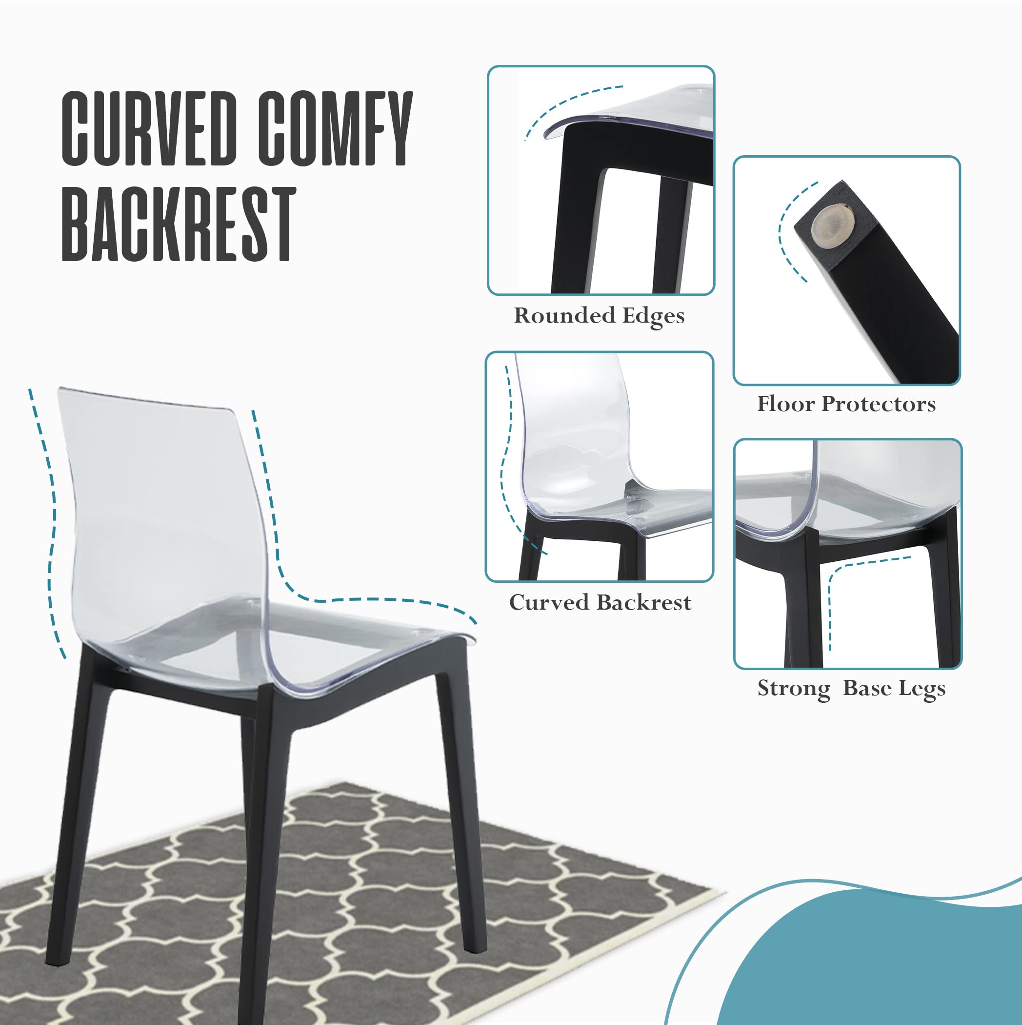 LeisureMod Marsden Modern Dining Chairs - Set of 4 Kitchen Table Chairs with Solid Beech Wood Legs, Mid-Century Plastic Side Chairs for Dining Room & Kitchen (Black) - Perfect for Small Spaces, Breakfast Nooks & Contemporary Home Decor