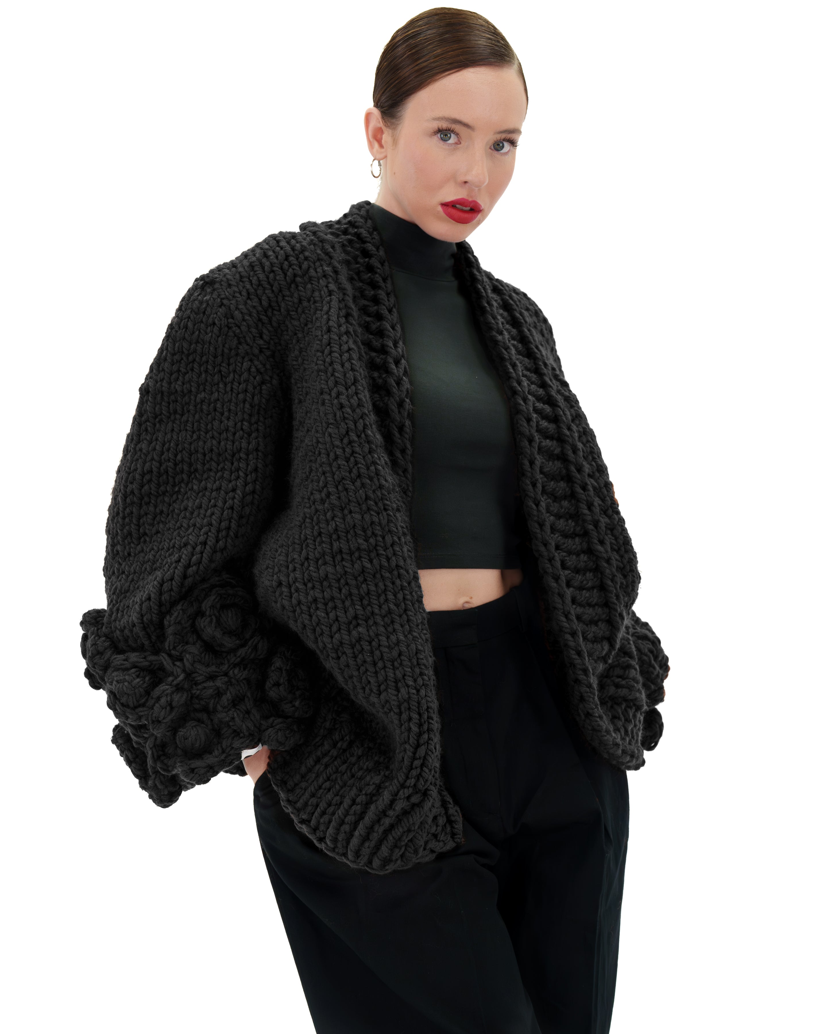 Floral Sleeves Cardigan for Women - Lightweight Open Front Knit Sweater with Floral Embroidery | Perfect for Spring Outfits, Office Wear & Casual Dates