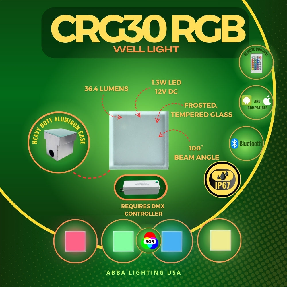 CRG30 Low Voltage In-Ground RGB & Warm White LED Brick Paver Light - IP67 Waterproof Landscape Lighting for Driveway, Walkway & Garden Path