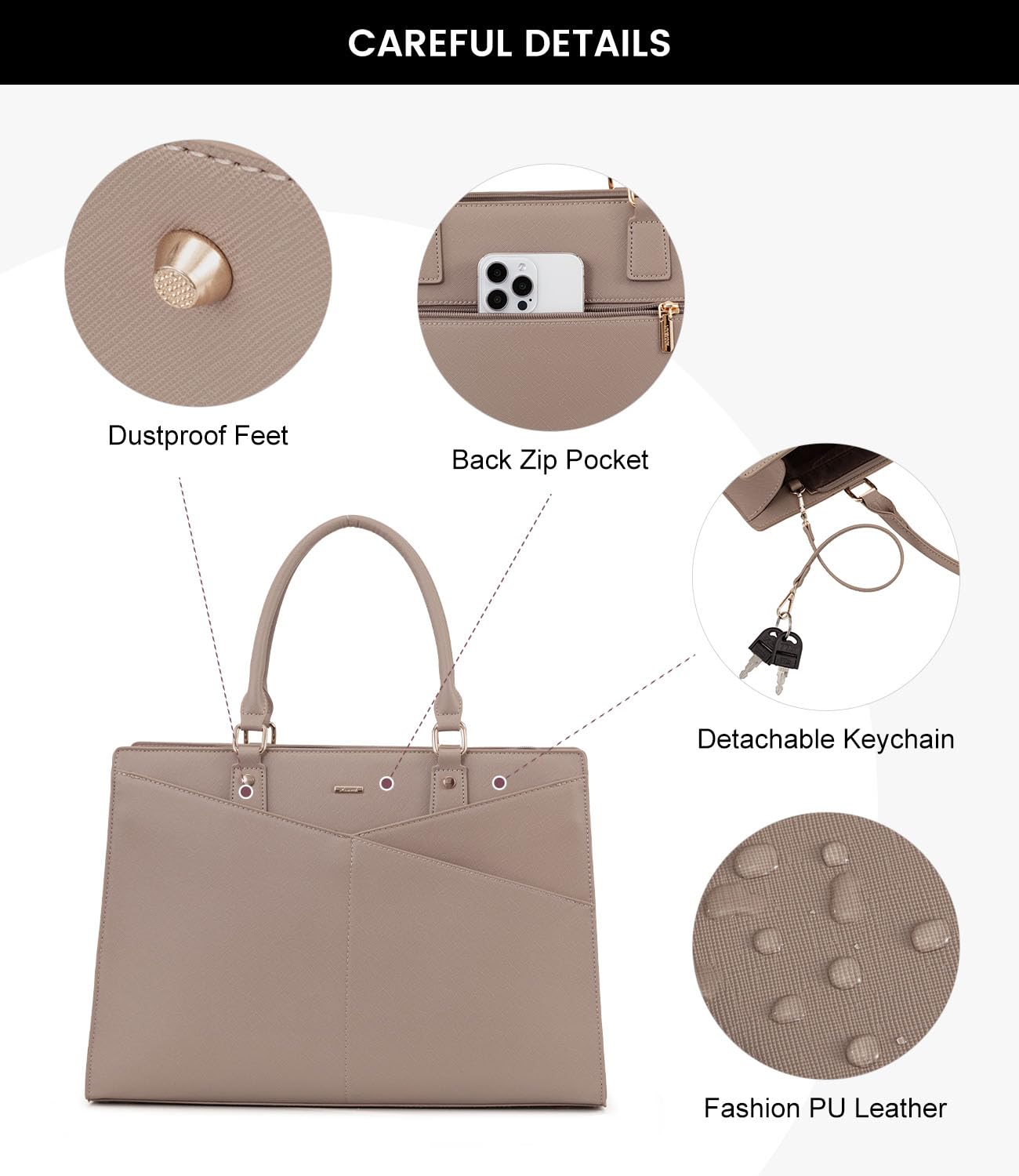 LOVEVOOK Leather Laptop Tote Bag for Women - Professional 15.6 Inch Business Office Work Bag with Small Clutch - Light Khaki - Perfect for Commuting, Business Meetings & Travel