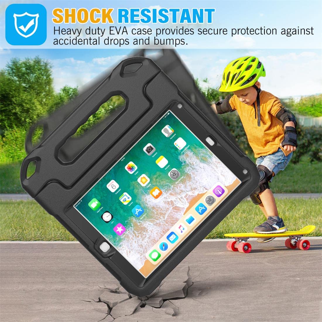 SUPLIK Shockproof Kids iPad Case for iPad 5th/6th Gen (9.7 inch 2017/2018), iPad Air 1/2 & iPad Pro 9.7 - Durable Protective Cover with Handle Stand & Screen Protector - Perfect for School, Travel & Home Use (Black)