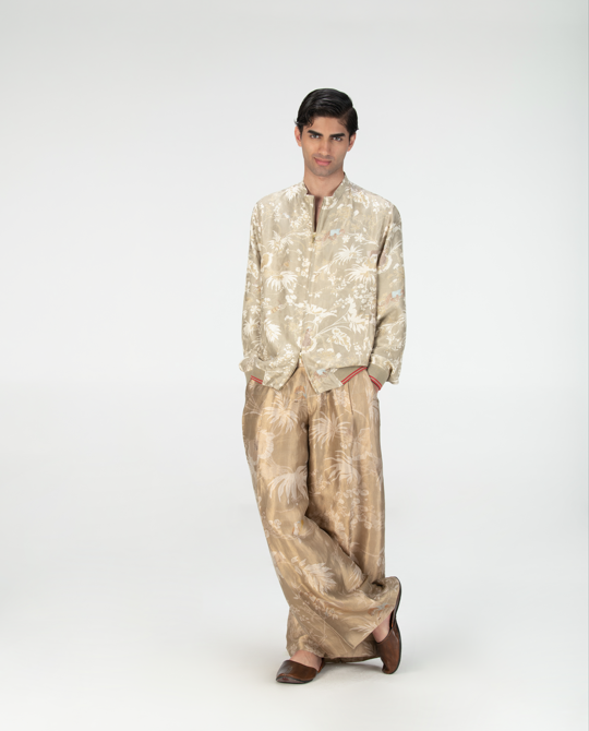 Janbaaz Men's Bomber Jacket - Premium Silk Damask Fabric in Oyster Grey | Lightweight & Stylish Outerwear for Casual Wear, Night Out & Fall Fashion