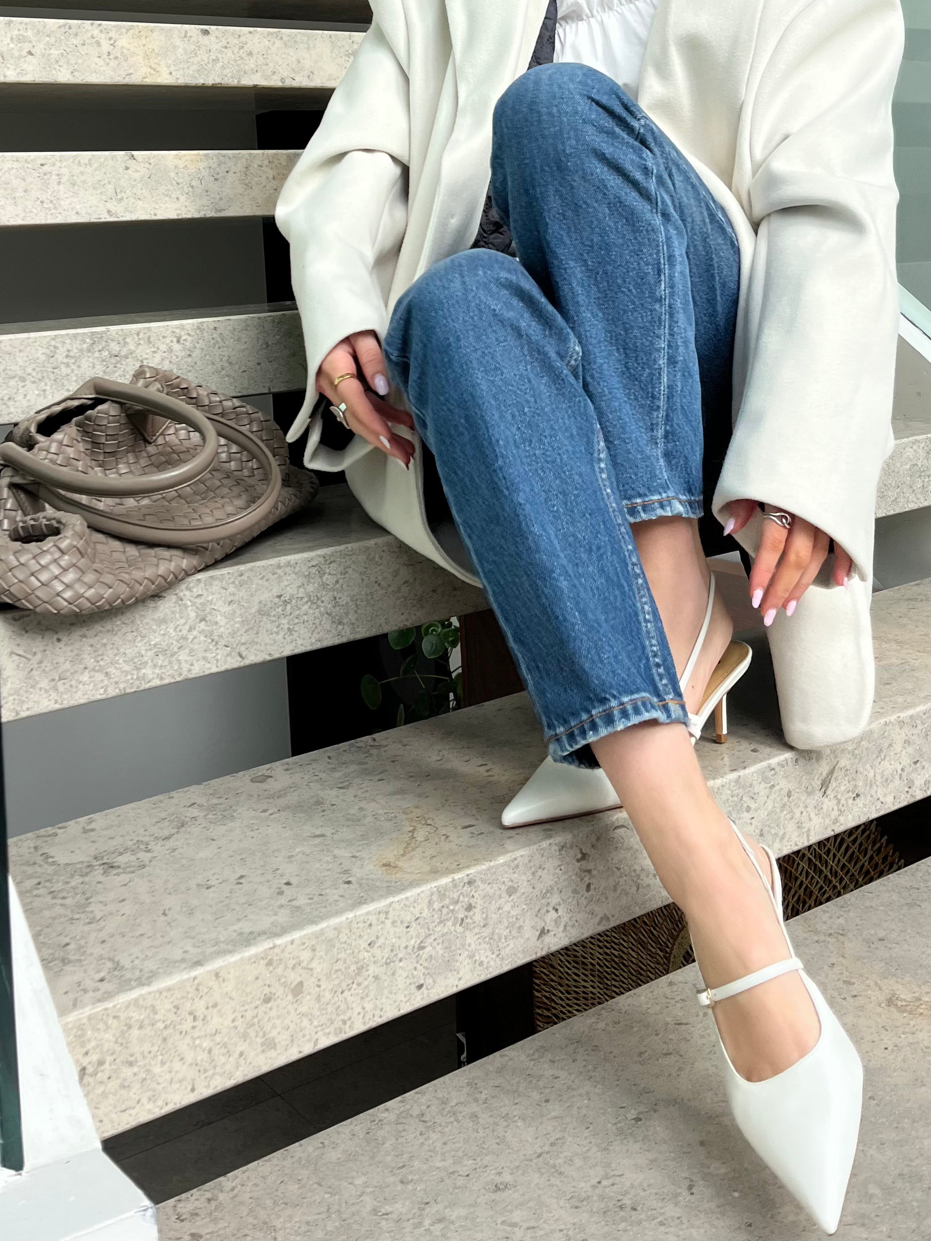 York Slingback Heel - Women's Chalk Leather Chunky Block Heels for Work, Party & Date Night | Comfortable Dress Shoes for Office, Wedding & Evening Out