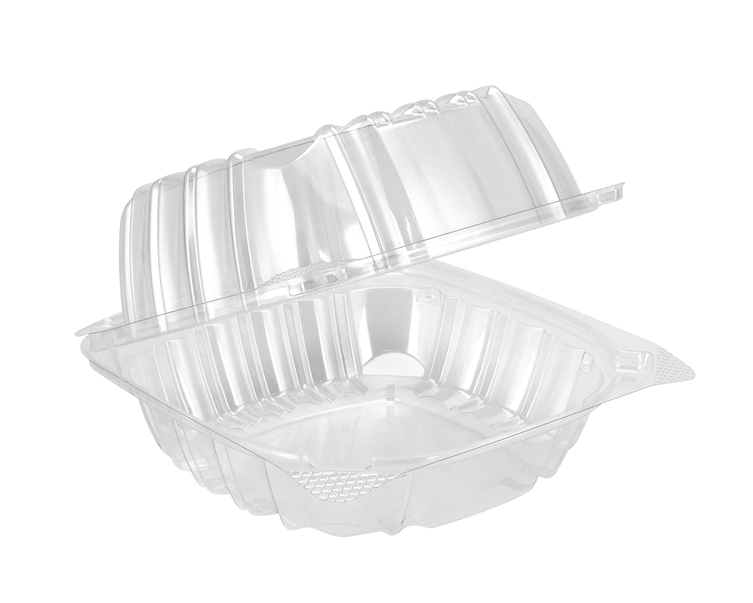 SafePro 6x6x3 Inch Clear Hinged Lid Plastic Food Storage Container - Case of 25 PET Square Clamshell Containers for Meal Prep, Takeout & Leftovers
