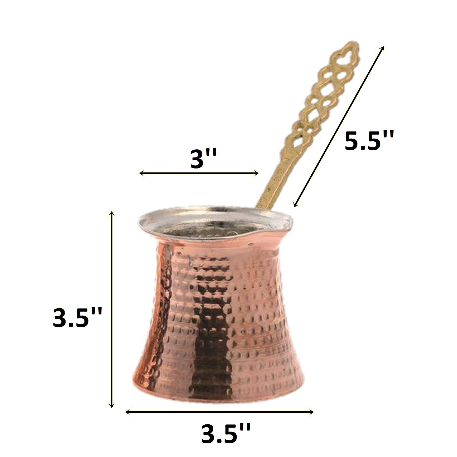 Authentic Turkish Coffee Pot & Copper Spoon Set - 9 Oz Thick 2mm Antique Copper Cezve with Sturdy Copper Handle - Traditional Stovetop Coffee Maker for 3 People - Perfect for Home Brewing, Gifts & Turkish Coffee Ceremonies