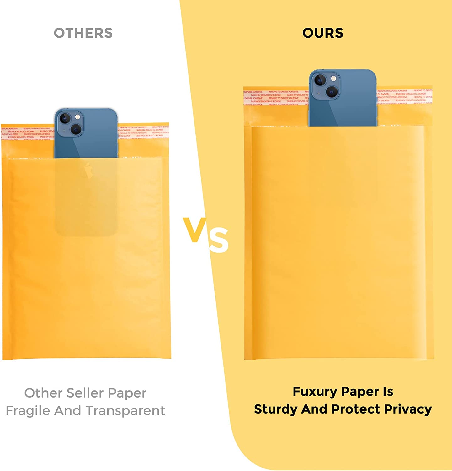 7.25x12 Inch Kraft Bubble Mailer Padded Envelope for Shipping - Yellow, Durable & Water-Resistant for Ecommerce, Small Business, eBay, Amazon FBA, USPS, Priority Mail Packaging