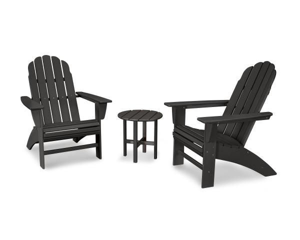 Premium Polywood Black Vineyard 3-Piece Curveback Adirondack Outdoor Furniture Set - Durable & Weather-Resistant for Patio, Garden, Poolside Relaxation