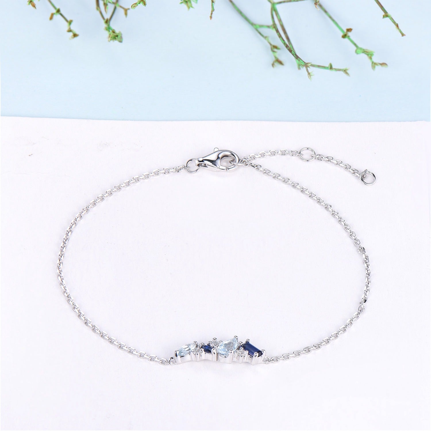 Elegant Pear Shaped Aquamarine Bracelet with Multi-Stone Baguette & Blue Sapphire - Silver & Gold Art Deco Jewelry for Women | Anniversary Gift, Wedding, Party & Special Occasion Accessory