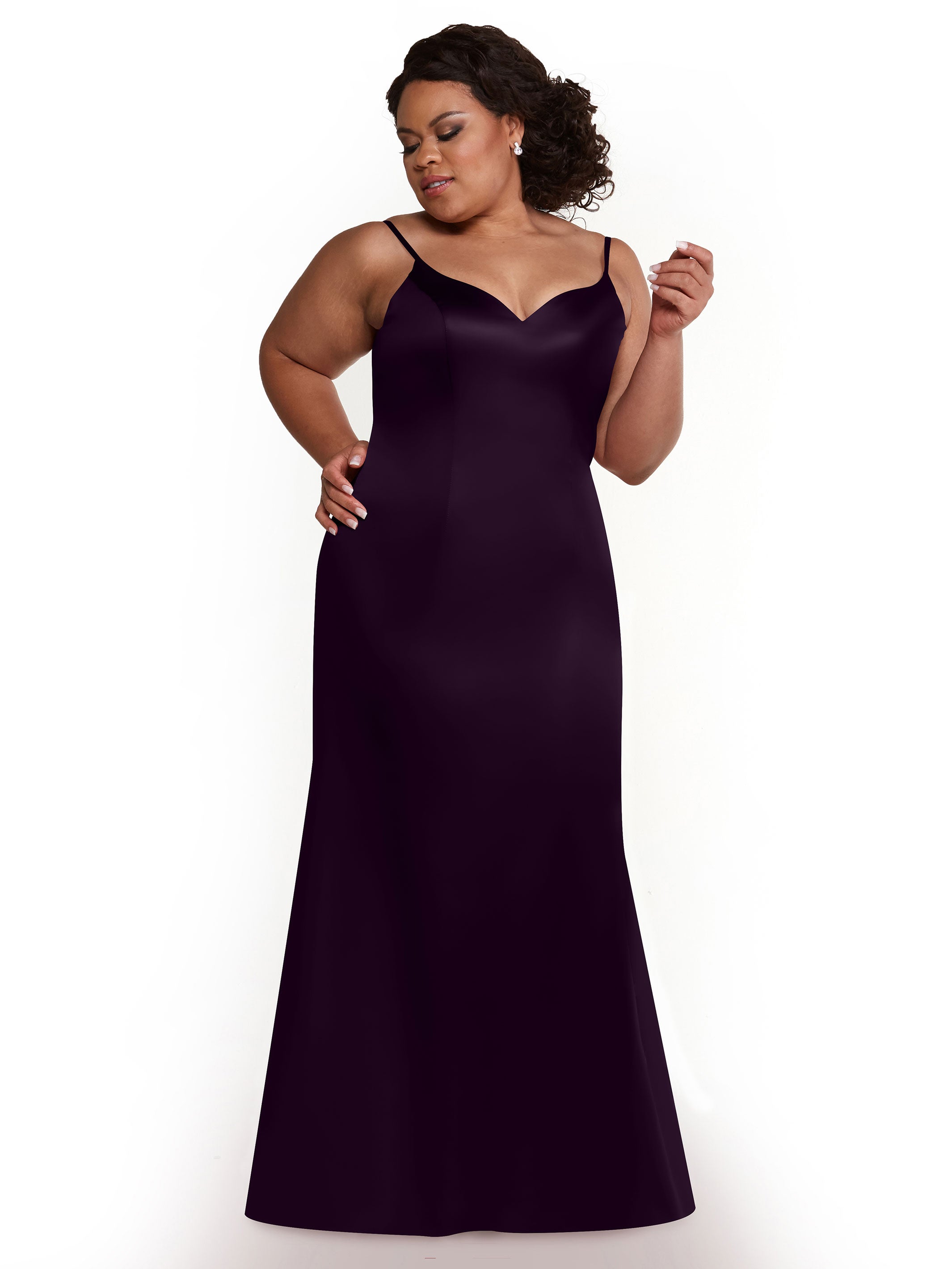 Elegant 80132 Fit and Flare Satin Bridesmaid Dress with High Slit - Perfect for Weddings, Prom, and Formal Events