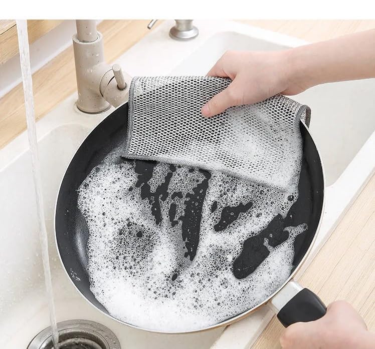 Niralasa Non-Scratch Dishwashing Cloths for Kitchen – Double Layer Scrubber Sponge for Pots, Pans & Utensils – Reusable Mesh Wire Cleaning Cloth (8x8 Inch, Pack of 5) – Perfect for Daily Dishwashing, Stain Removal & Gentle Surface Cleaning