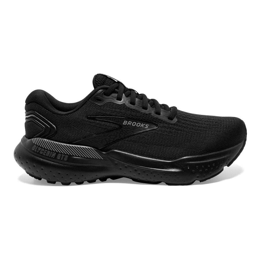 Brooks Glycerin GTS 21 Men's Running Shoes - Black/Black/Ebony - Size 9 2E Wide - Premium Cushioned Support for Road Running & Marathon Training