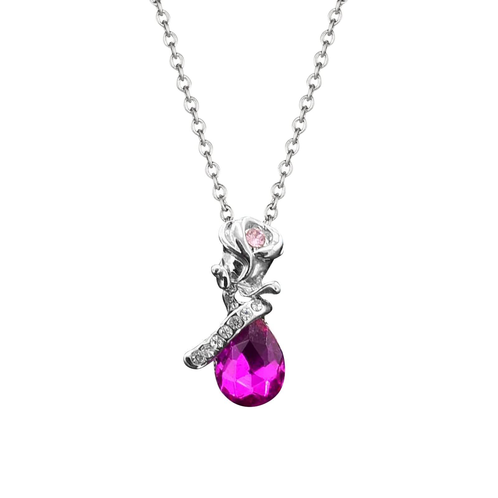 Elegant Rose Pendant Necklace for Women - Stainless Steel Drop Water Ornament Jewelry - Perfect for Valentine's Day, Anniversary & Romantic Gifts