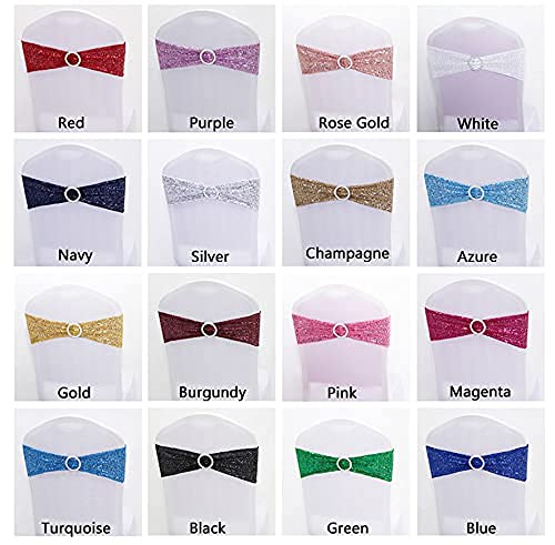 100pcs Sequin Spandex Chair Sashes with Buckle - Stretchable Decorative Bands for Wedding, Banquet, Birthday, Graduation, Party, Anniversary & Prom Decorations (Magenta) - Perfect for Table Setting, Venue Decor, and Event Styling