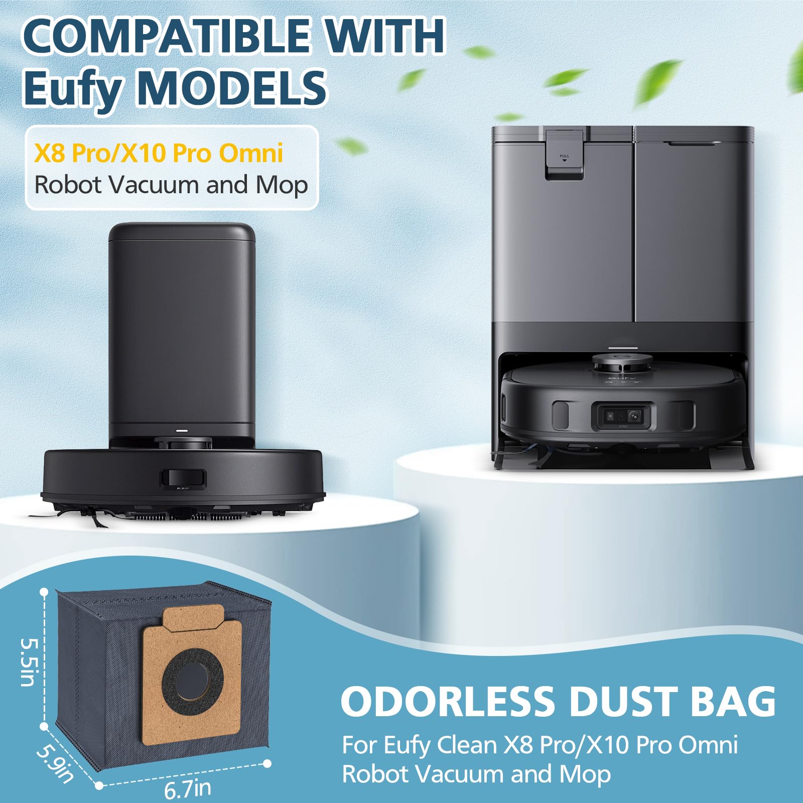 Eufy X10/X8 Pro Robot Vacuum Dust Bags - 5-Layer Filtration System, Large Capacity Replacement Dust Bags for Eufy X10 Pro Omni & X8 Pro Self-Empty Station - Perfect for Pet Hair, Allergies & Deep Cleaning