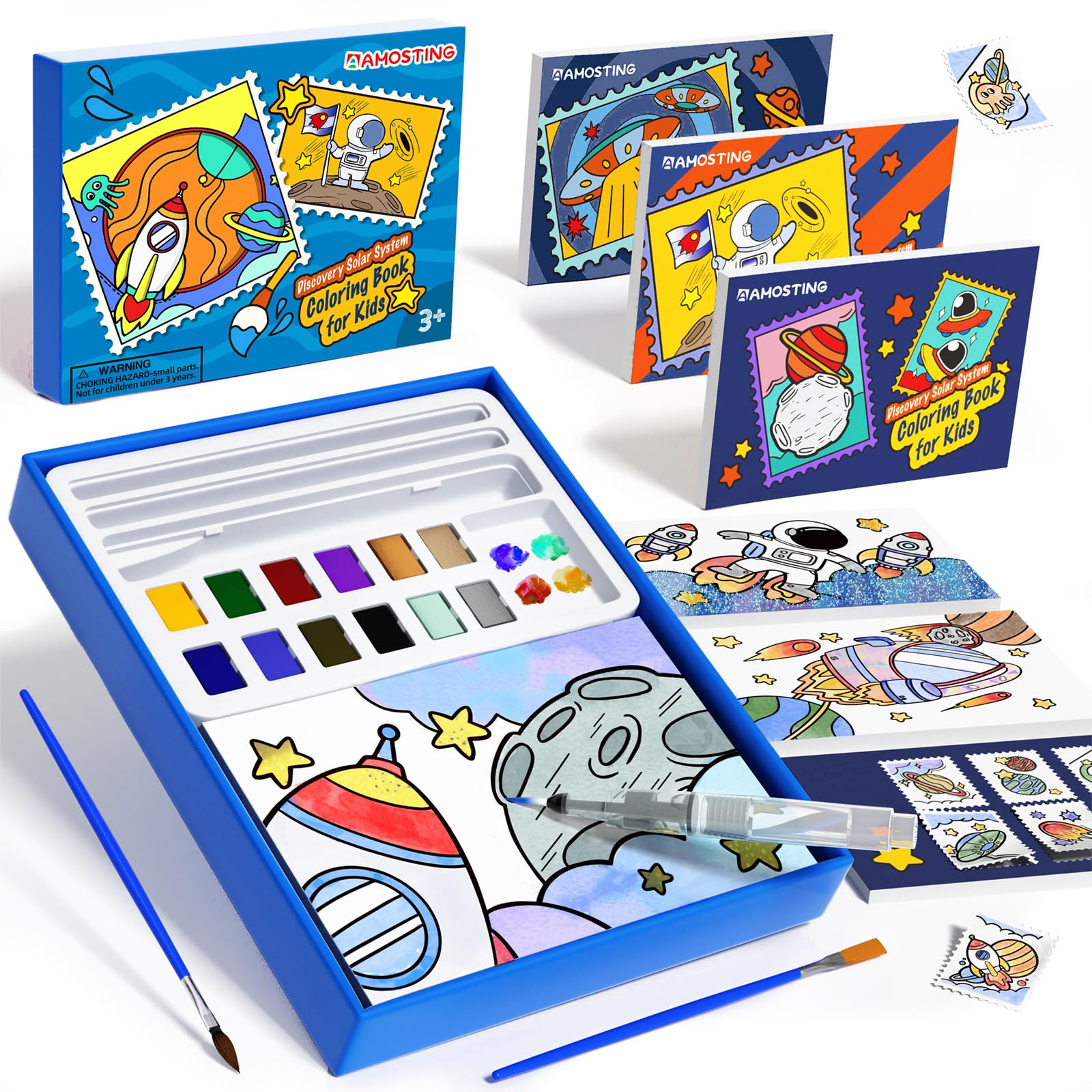3PCS Water Coloring Books for Kids - Astronaut Theme, 32 Pages Total with 3 Paint Brushes | Arts & Crafts Activity for Ages 4-12 | Perfect for Birthday Gifts, Travel Entertainment & Creative Learning