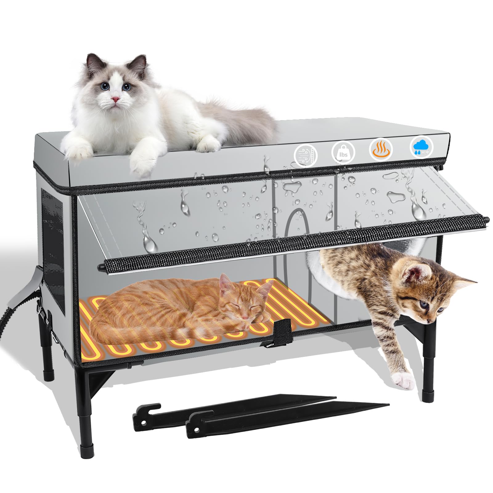 **Weatherproof Heated Cat House for Outdoor Cats - Insulated Winter Shelter with Heating Pad, Waterproof & Warm for Stray & Feral Cats - Grey (Perfect for Backyards, Garages & Cold Weather Protection)**